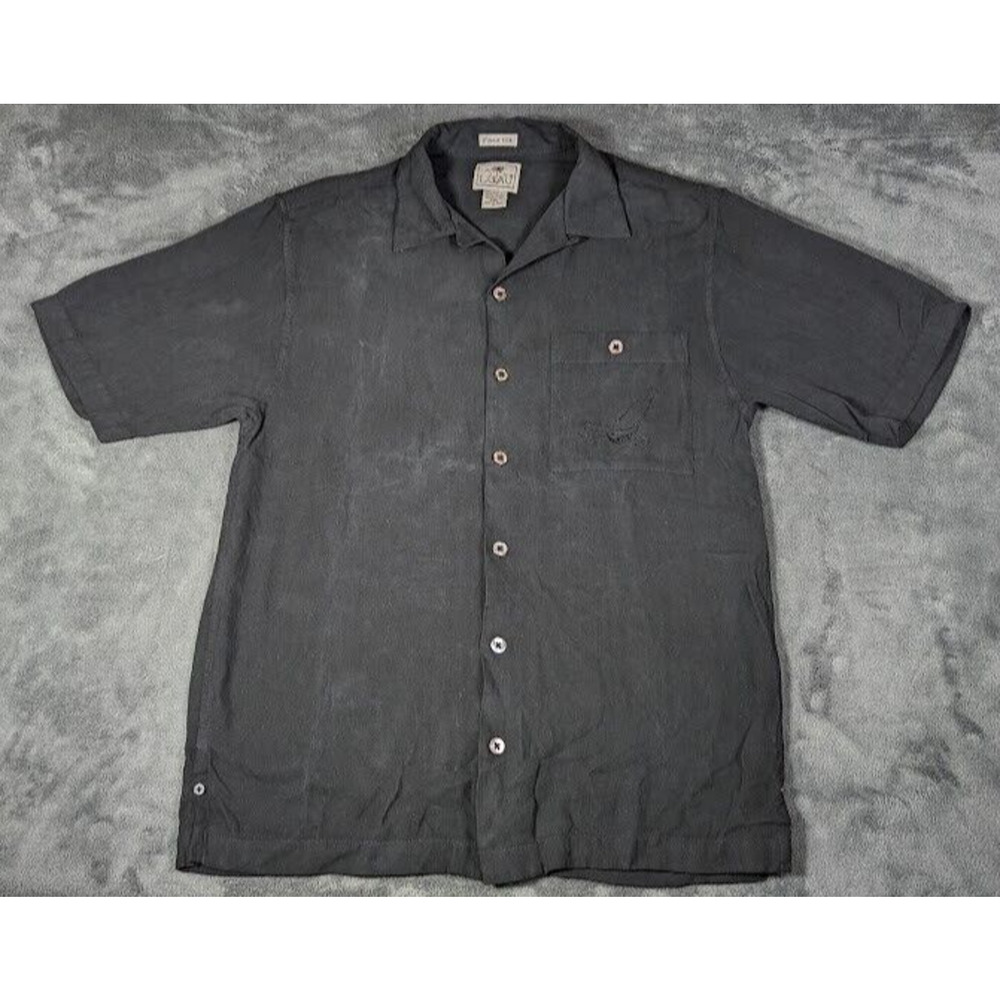 Luau Embroidered Hawaiian Camp Black Shirt Silk GOLFTAILS Size Small
